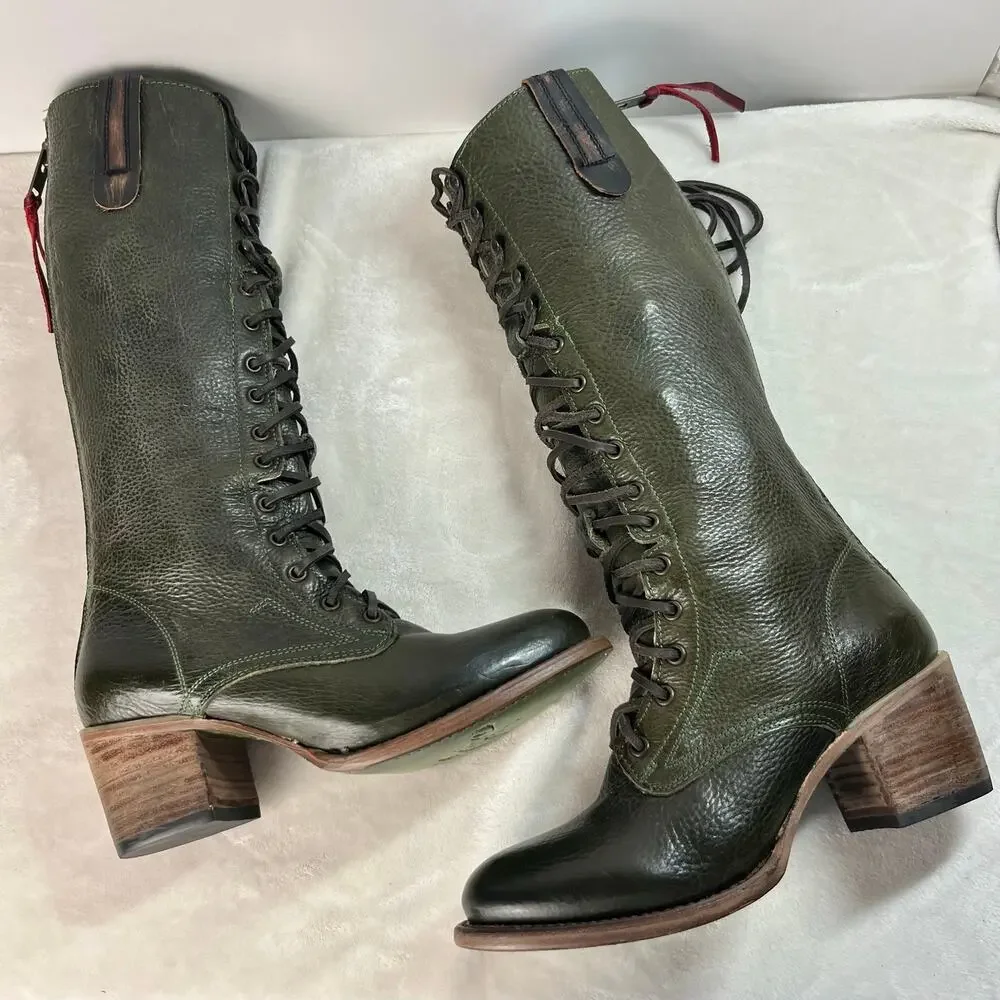 Freebird by Steven Grany Lace Up Boots in Olive - Picture 6 of 17